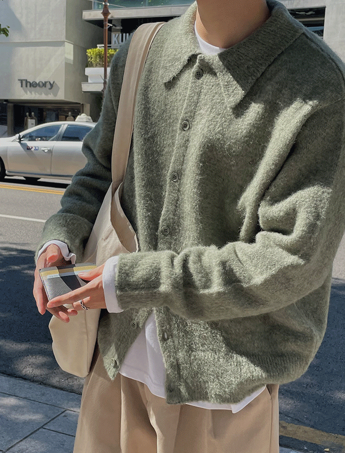 Mohair Minimal Button Collar Cardigan