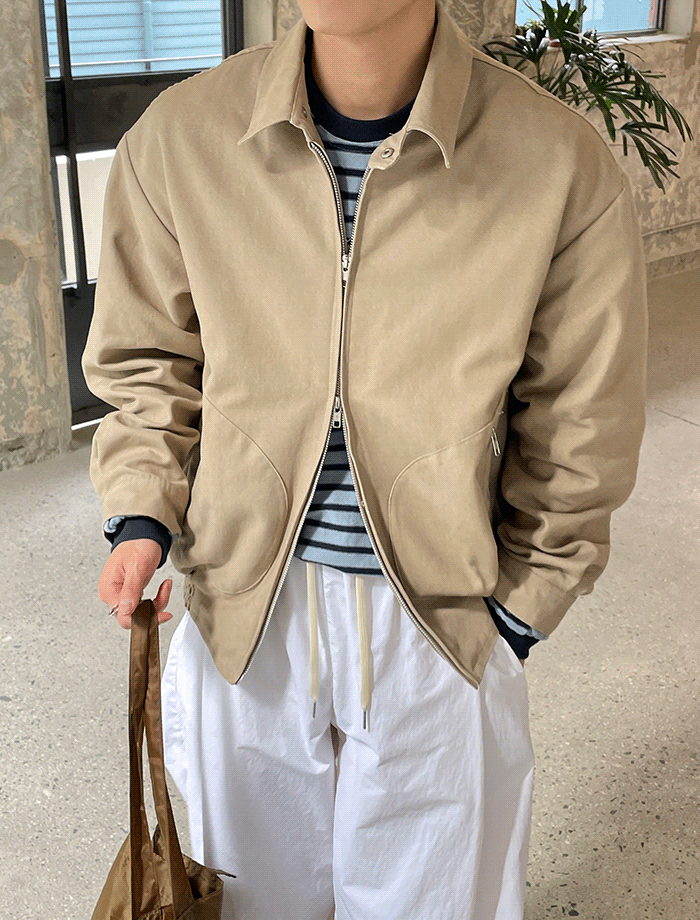 Semi-Over Polo Collar Cotton Blouson Jacket