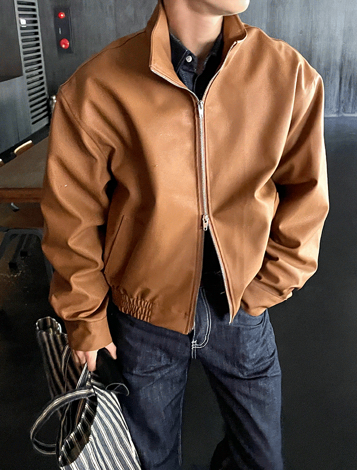Oversized Two-Way Minimal Blouson Leather